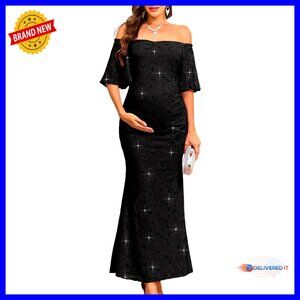 Maternity Evening Gown Off-Shoulder Sequin Mermaid Maxi Dress Formal